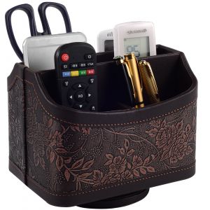 Support De Télécommande En Cuir Pu (Gaufré), Boîte De Télécommande De Télévision Rotative À 360 °, Boîte De Rangement De Bureau, Stylo, Livres, Téléphone, Boîte De Rangement De Télécommande - Neuf