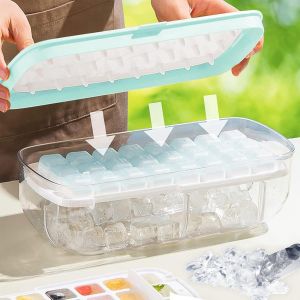 Pack De Silicone Bacs À Glaçons Avec Couvercle Réutilisable Cube De Glace Moules - 64 Cubes De Glace Avec De La Glace Scoop Pour Le Congélateur, Le Whisky, Boissons, Cocktails, Fruits - Neuf
