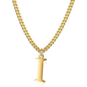 Kal-Collier Initial Plaqué Or 14 Carats - Collier Pendentif Lettre Chaîne Cubaine En Or Pour Hommes Et Femmes Collier Pendentif Lettre En Or Exquis - Neuf