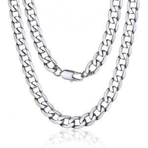 Trahoo-Collier Homme Chaîne Cubaine De Miami Homme Chaîne Cou Maille Gourmette 9mm-Argent/Noir/Or (35-76cm) Collier Chaîne Grosse Hiphop Rappeur Rock Chaîne Garçon Coffret Cadeau - Neuf