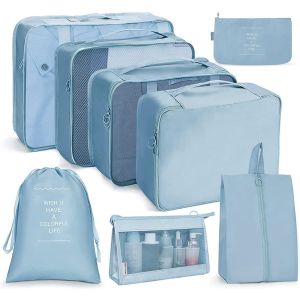 nzqaf-Organisateur Valise, Organisateur de Voyage, Lot de 8 Organiseurs de Bagage pour Voyage,Différents Tailles des Cubes Étanche Sacs de Voyage Rangement (Bleu) - Neuf