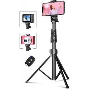 SEHU-Trépied Smartphone,142Cm Extensible Perche A Selfie Monopods Trepied Aluminium Avec Télécommande Bluetooth & Support De Téléphone Universel Compatible Avec Iphone,Appareil Photo Et Gopro - Neuf