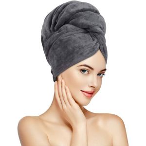 Eryi-Serviette De Séchage En Microfibre Super Absorbante À Séchage Rapide, Turban Magique Pour Séchage Des Cheveux Longs, Doux Et Grand, 60 Cm X 110 Cm, Gris - Neuf