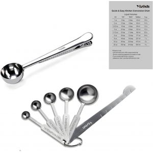 Eryi-304 Cuillères À Mesurer En Acier Inoxydable Avec Règle De Mesure, Scoop Avec Clip, Tableau De Conversion De Cuisine Set De 8 Pour La Cuisson Et La Cuisson - Neuf