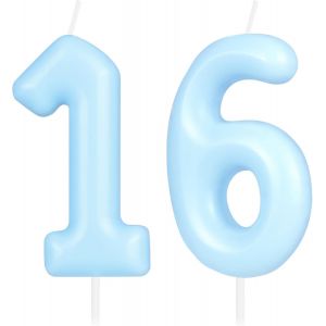 Eryi-Bougie D'anniversaire En Forme De Chiffre 16 - Bleu Macaron - Bougies D'anniversaire Pour 16 Ans - Décorations De Gâteau Pour Filles Et Garçons - Neuf