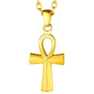 Trahoo-Collier Homme Croix D'ankh Egyptien Acier Inoxydable,Chaîne Réglable 55+5cm - Neuf