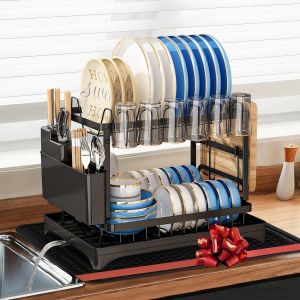 &Eacute;gouttoir &Agrave; Vaisselle Amovible &Agrave; 2 Niveaux Avec Plateau Et Tapis - Neuf