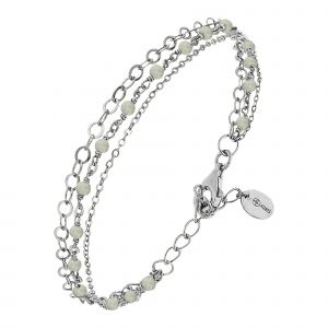 Bracelet Argent Rhodi&eacute; Triple Chaine Petite Perles Pierre Labradorite - Neuf