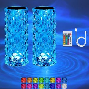 Kal-Lot De 2 Lampes De Table Led En Cristal - Diamant Acrylique - Intensité Variable - Avec Télécommande - Changement De Couleur Rvb - 2000 Mah - 16 Couleurs - Pour Chambre À Coucher, Salon, Recherch - Neuf
