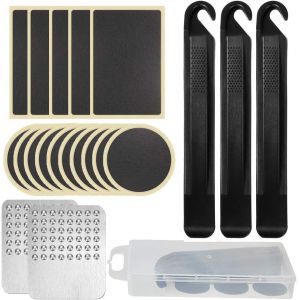 LETNERNY-18 Pack Vélo Pneu Colle Sans Colle De Réparation Patches Kit Auto-Adhésif¿Vélo Pneu Patch Leviers Râpe Outil Pour Pneumatique Chambres À Air Intérieur - Neuf