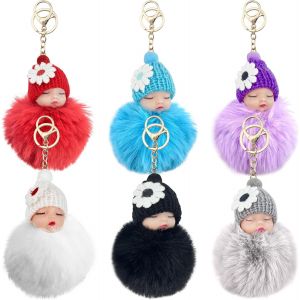 KAL-Lot De 6 Porte-Clés Bébé Endormi, 8 × 8 × 12 Cm, Poupée Endormie, Porte-Clés Pour Clés, Portefeuilles, Sacs À Dos, Sacs À Main, Blanc/Gris/Noir/Rouge/Bleu Lac/Violet Clair, 8*8*12 - Neuf