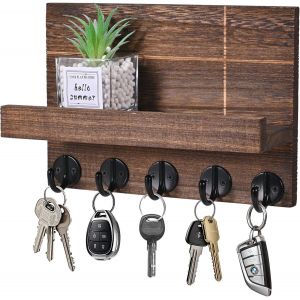 Cauc-Porte Clef Mural, Boite A Clef Decorative Porte Manteau Mural Avec Etagere Avec 5 Crochets ¿¿ Cl¿¿S, Pour Salon, Salle De Bain, Cuisine, Les Entr¿¿Es, Couloirs (Brun) - Neuf