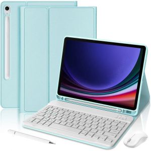 Coque Clavier pour Samsung Galaxy Tab S9 (11 Pouces) Bleu avec Clavier Bluetooth + Souris + Stylet - Neuf