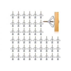 Chevilles Papillon pour Plaques de Pl&acirc;tre - Kit 100 Vis Acier Inox et 100 Chevilles - 13x35mm, Anti-Corrosion, Gris - Neuf