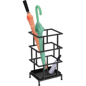 SUBZONAL-Porte-parapluie en m&eacute;tal avec bac r&eacute;cup&eacute;rateur d'eau amovible et pieds r&eacute;glables, 26,5 x 21,5 x 47,5 cm, support de parapluie pliable grand et petit, noir - Neuf