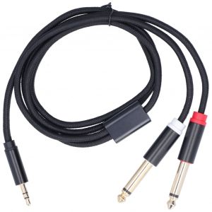 Cable adaptateur 3683 en maille de coton tisse, 3,5 mm male vers double 6,35 mm, cable adaptateur pour haut-parleur audio, 1 m/3,3 pi - Neuf