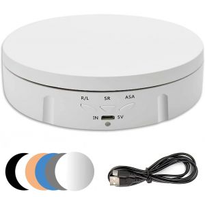 Plateau Tournant Electrique, 360° Rotatif Table Tournante Rotative Électrique Rechargeable, 3 Vitesses Et Angle Réglables, Charge 10 Kg, Diamètre 14,6 Cm, Avec 6 Fonds En Pvc[LAV1285] - Neuf