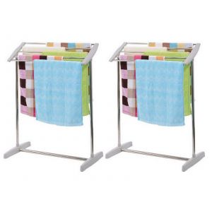 Lot de 2 &eacute;tendoirs &agrave; linge portables d'int&eacute;rieur avec porte-serviettes - Neuf