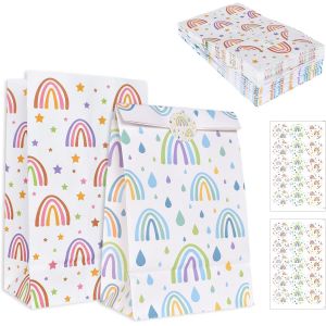 24 PcsSacs Fête papier pour Bonbons,Sac Papier Kraft Colorés, Sacs Fête papier pour, Avec 2 Autocollants, Deux Style Sac Bonbon Anniversaire, Mariages Emballage Cadeau (13 x 8 x 22 cm) - Neuf
