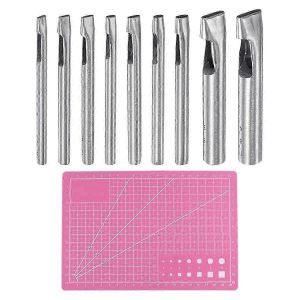 Perforatrice ovale en acier inoxydable, 9 pièces, pour cuir, avec tapis de découpe A5, PVC, outil de perforation - Neuf