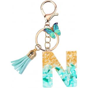 KAL-Porte Clé Femme Nom Lettre Initiale Porte Clef Femme Porte-Clés Fille Keychain Bleu Alphabet Papillon Porte Clé Voiture Cadeaux Copines - Neuf