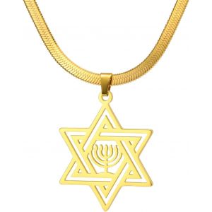 Kal-Collier &Eacute;toile De David Pour Femme &Eacute;toile Juive Avec Menorah Collier En Acier Inoxydable Hanoukka Pendentif Collier Pour Hommes Isra&euml;l Bijoux Religieux - Neuf