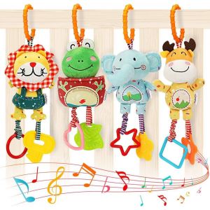 Jouets De Poussettes,4 Pack Jouets Doux De Hochets Animales, Peluche B&eacute;b&eacute; &Agrave; Clip Pour Poussette,Cadeau Pour 3,6,9,12 Mois Gar&ccedil;ons Filles - Neuf