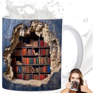 Eryi-Tasse D'étagère À Livres 3d, Tasse De Bibliothèque 3d, Tasse Créative 3d Library Bookshelf Mug, Tasse À Café Pour Les Amateurs De Livres, Tasse De Club De Lecture Cadeau Pour Les Lecteurs - Neuf