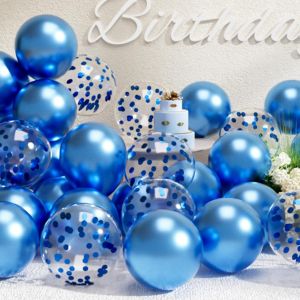 Lot De 47 Ballons À L'Hélium En Latex À L'Hélium Chromé Et Confettis Pour Décoration De Fête D'Anniversaire, Remise De Diplôme, Anniversaire De Mariage - Rose Vif Métallisé - Neuf