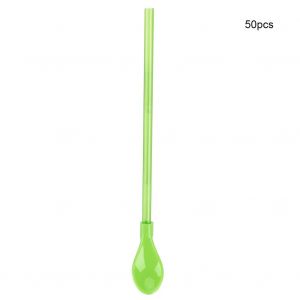 Hjlian Lot De 50 Cuilleres A Paille A Double Usage Pour Ustensiles De Cuisine, Avec Paille Integree (Verte) - Neuf