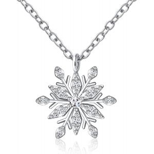 Women's Silver Snowflake Necklace With Cubic Zirconia Snowflake Pendant Hypoallergenic Necklace 18k White Gold Plated Christmas Jewellery - Neuf
