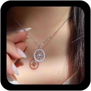 Kal-Collier Boho Cristal &Eacute;toile Du Nord Collier Ras Du Cou Pendentif Boussole Cz Collier Boussole Ronde Argent Collier &Eacute;toile Du Nord Rhienstone Bijoux Pour Femmes - Neuf