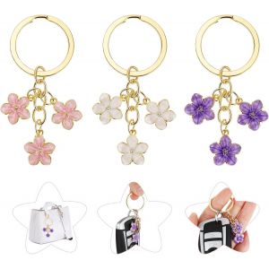 KAL-Lot De 3 Porte-Cl&eacute;s En Fleurs De Cerisier - Mignon Pendentif Esth&eacute;tique - D&eacute;coration De Sac Pour Femmes Et Filles (Rose + Blanc + Violet), Multicolore - Neuf