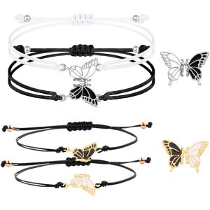 Eryi-Bracelet Amitié Meilleure Amie Cadeau Papillon - Cordon Fait Main, Réglable, D'amitié, Fille - 4 Pcs - Neuf