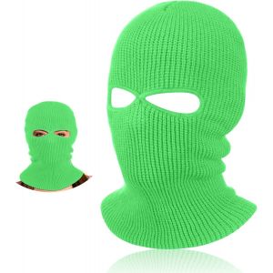 Balaclava À 2 Trous Masque De Ski Tricoté Balaclava Intégral En Tricot Couvre-Visage À 2 Trous Cagoule Intégrale D'hiver Pour Sports Ski Moto Vélo Extérieur (Vert Fluorescent,Style Classique) - Neuf