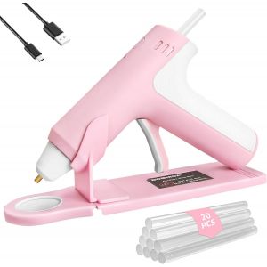 Chenquansarl-Pistolet À Colle C Sans Fil 4v Avec 20 Bâtons De Colle, 25s De Préchauffage Rapide, Batterie Rechargeable 2000mah Type-C, Arrêt Intelligent, Pour L'art, Bricolage, Réparation, Rose - Neuf
