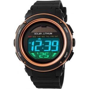 Led Digital Montres Bracelet Sport Tactique Militaire &Eacute;lectronique Solaire 5atm Etanche Plastique Bordure Et Caoutchouc Bande Mode Robe Outdoor Montre Calendrier Alarme Date Chronom&egrave;tre - Neuf