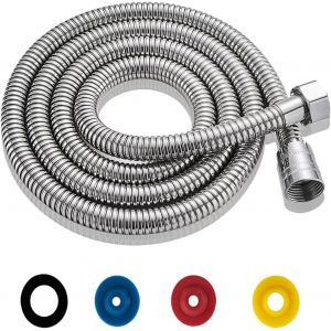 Flexible Douche Universel 2M/79IN Flexible de Douche Argent Tuyau de Douche en Acier Inoxydable Raccord Filet&eacute; Universel G1/2" Flexible Douchette avec 4 Limiteur de D&eacute;bit d'eau(connecteur en laiton) - Neuf