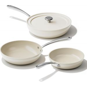 Subzonal-Lot De Po&ecirc;les &Agrave; Frire En C&eacute;ramique Et Aluminium Avec Rev&ecirc;tement En C&eacute;ramique Antiadh&eacute;sives Et &Agrave; Induction 20/24/28 Cm Pour Tous Les Types De Plaques De Cuisson, Sans Ptfe, Sans Pfoa, Beige - Neuf