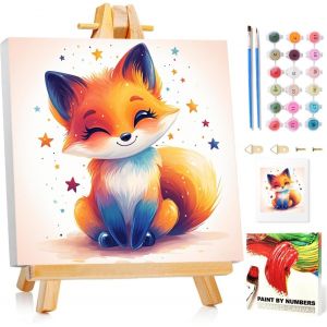 KALANKA-Fuchs Peinture par numéros pour enfants avec cadre, peinture par numéros pour enfants à partir de 5, 6, 7, 8, 9, 10 ans, kit de peinture avec cadre, pinceau et peintures acryliques, cadeau po - Neuf