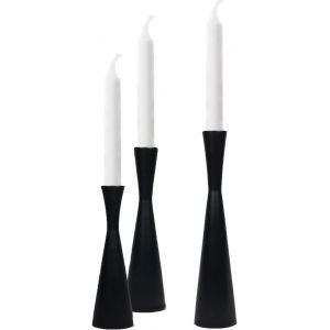 Lot de 3 bougeoirs coniques en métal noir, style vintage et moderne, pour décoration de table, cheminée, mariage, fête, pendaison de crémaillère (métal, S+M+L/ensemble) - Neuf