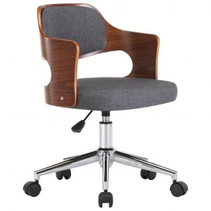 Chaise fauteuil siège pivotante de bureau informatique étude bois courbé et tissu gris Helloshop26 02_0024108 - Neuf
