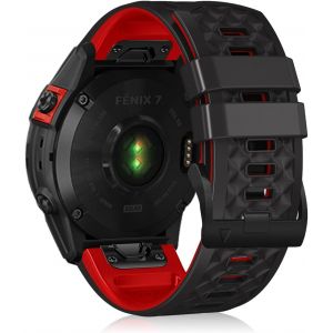 22Mm Quickfit Silicone Bracelet Pour Garmin Tactix 8 47Mm/Descent G2/G1 Solar/Epix (Gen 2)/Epix, Sport Bracelets Pour Garmin Fenix E 47Mm/Fenix 8 47Mm/7 Pro/7/6/6 Pro/5/5 Plus - Noir/Rouge - Neuf