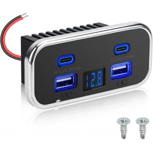 Prise Usb Rv 62w, Double Ports Usb-A Et Double Ports Type-C, Panneau De Prise Avec Voltm&egrave;tre Pour Voiture, Camion, Bateau 12v/24v - Neuf
