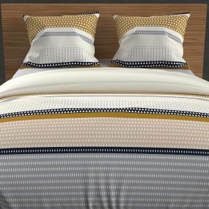 Kalanka-, Parure Housse De Couette Coton 57 Fils 140x200 Cm Thales Moutarde - Neuf