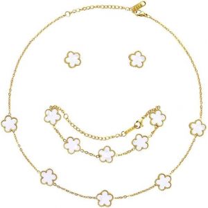 Eryi-Ensemble De Bijoux Trèfle À Quatre Feuilles Pour Femme Fille 18k Plaqué Or Acier Inoxydable Trèfle À Quatre Feuilles Collier Boucles D'oreilles Bracelet Set Délicat Réglable Cadeau - Neuf
