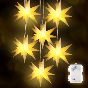 Kal-Lot De 6 Poinsettias Led Illuminés Pour Extérieur Et Intérieur, Décoration De Noël À Batterie Étoile Led, Fenêtre De Noël En Forme D'étoile Lumineuse 3d Pour Extérieur, Blanc Chaud - Neuf