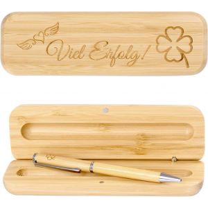 KALHJ-Stylo À Bille Durable Avec Gravure Trèfle À Quatre Feuilles En Bambou Avec Gravure Dans Une Boîte Cadeau,Porte-Bonheur,Examen,Nouvel Emploi,Formation Azubi,Cadeau D'Adieu,Collègues - Neuf
