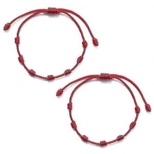 Paquet De 2 7 Noeuds Rouge Fil Mauvais ?il Protection Bracelet,Amulette De Bonne Chance Pour Le Succ&egrave;s Prosp&eacute;rit&eacute; Amiti&eacute; - Neuf