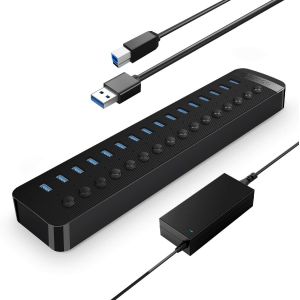 Hub Usb 3.0 Alimenté 16 Ports 78W Multi Usb Hub, Aluminium Commutateurs Individuels Et 12V/6.5A Adaptateur Alimentation Avec Desktop Computer, Pc, Imac, Mobile Hdd, Flash-Laufwerk, Aufladeni[Z416] - Neuf